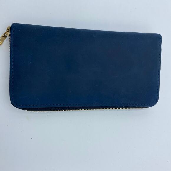 Portland Leather Goods Women’s Small Zip Wallet Blue Leather - Picture 1 of 6